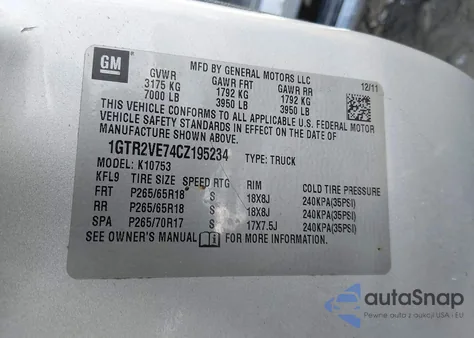 2012 GMC Sierra 1500 Sle z USA, uszkodzony, nr VIN 1GTR2VE74CZ195234